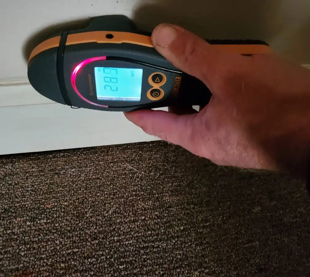 Moisture detection at baseboard during Sewage Cleanup & Sanitation in Venice